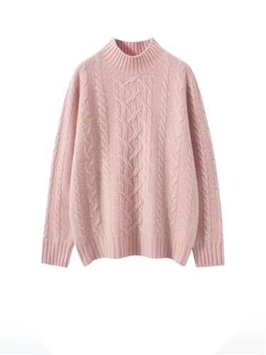 Women's Long Sleeve 100 Percent Cashmere Mock Neck Cable Knitting Pullover Fall Winter Thick Soft