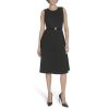 Women's Sleeveless Scuba Crepe Fit and Flare Midi Dress