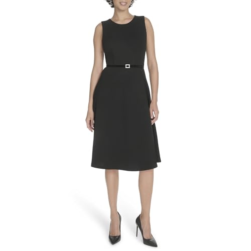 Women's Sleeveless Scuba Crepe Fit and Flare Midi Dress