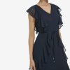 Women's Ruffle Trim Tie Waist Chiffon Mini Dress