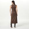 Women's Mina Faux Suede Maxi Dress with Front Slit Detail