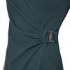 Women's Sleeveless V-Neck Ruched D Buckle Hardware Faux Wrap Dress