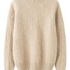 Women's Cable Knit 100 Percent Cashmere Mock Neck Pullover Casual Fall Winter Thick Soft Warm Sweater