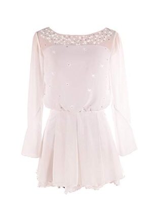 Ice Figure Skating Dress Girls Ladies Long Sleeved Beaded Roller Skating Skirts