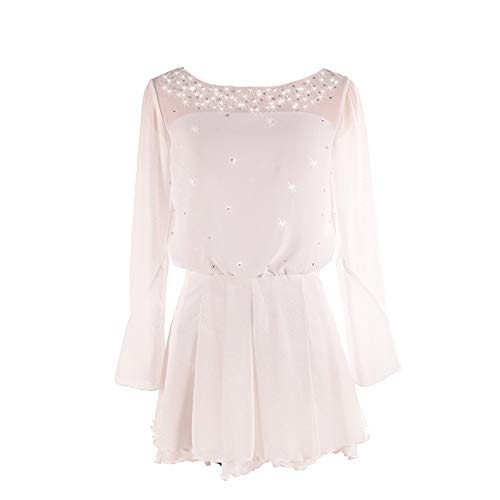 Ice Figure Skating Dress Girls Ladies Long Sleeved Beaded Roller Skating Skirts