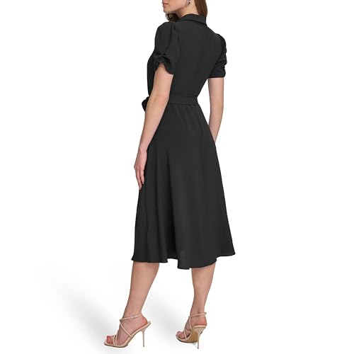Womens Short Sleeve Tie Fit & Flare Midi Dress