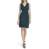 Women's Sleeveless V-Neck Ruched D Buckle Hardware Faux Wrap Dress