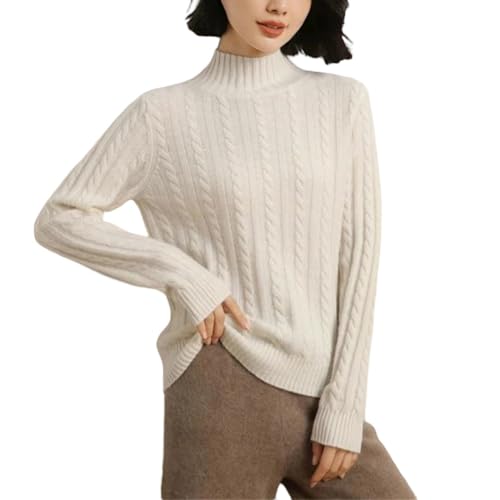 Women's Mock Neck Long Sleeve 100 Percent Cashmere Cable Knitting Pullover Fall Winter Thick Soft