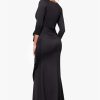 Women's Long 3/4 Sleeve V-Neck Side Ruched Gown (Reg and Petite)