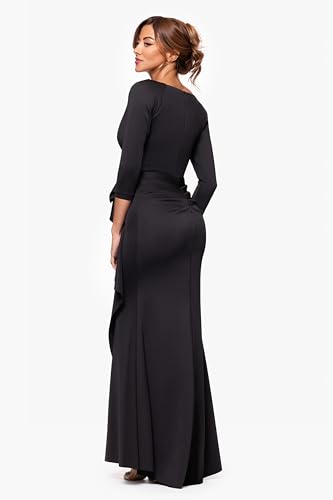 Women's Long 3/4 Sleeve V-Neck Side Ruched Gown (Reg and Petite)