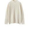 Women's Long Sleeve 100 Percent Cashmere Mock Neck Cable Knitting Pullover Fall Winter Thick Soft
