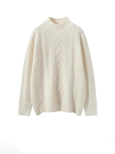 Women's Long Sleeve 100 Percent Cashmere Mock Neck Cable Knitting Pullover Fall Winter Thick Soft