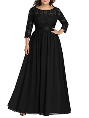 Women's A-Line 3/4 Long Sleeves Chiffon Floor Length Bridesmaid Gowns Plus Size Mother of The Bride Dresses