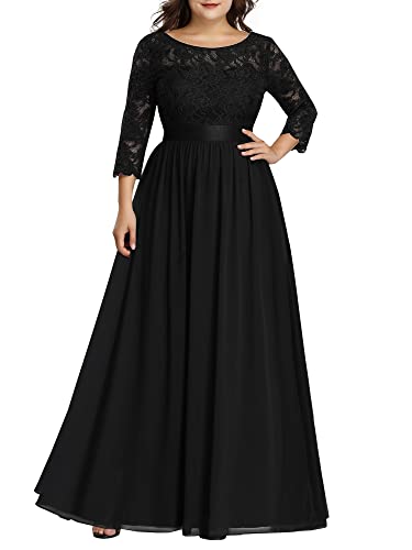 Women's A-Line 3/4 Long Sleeves Chiffon Floor Length Bridesmaid Gowns Plus Size Mother of The Bride Dresses