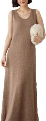 Women Knit Sleeveless Tank Dress Wool Blend Long Pullover Vest Sweater Dress Casual Chic