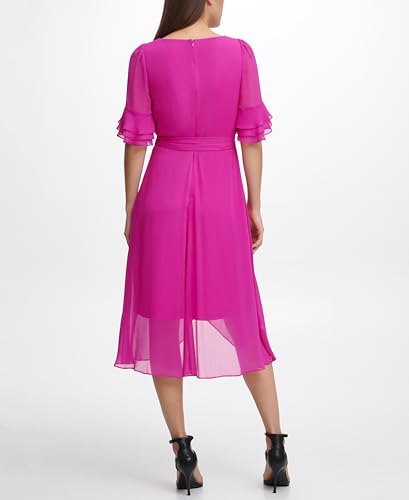 Women's Ruffle Sleeve Surplice Tie Fit & Flare Midi Dress