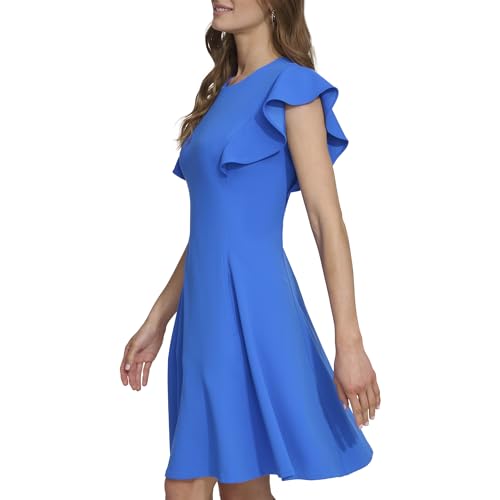 Women's Flutter Sleeve Scuba Crepe Jewel Neck Dress