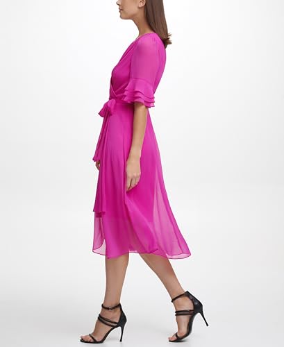 Women's Ruffle Sleeve Surplice Tie Fit & Flare Midi Dress