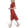 Women's Short Sleeve Jewel Neck Scuba Crepe Flounce Hem Midi Dress