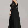 Women's A-Line 3/4 Long Sleeves Chiffon Floor Length Bridesmaid Gowns Plus Size Mother of The Bride Dresses