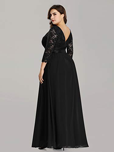 Women's A-Line 3/4 Long Sleeves Chiffon Floor Length Bridesmaid Gowns Plus Size Mother of The Bride Dresses
