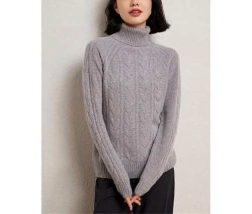Women's Turtleneck Cable Knit 100 Percent Cashmere Pullover Fall Winter Thick Warm Classic