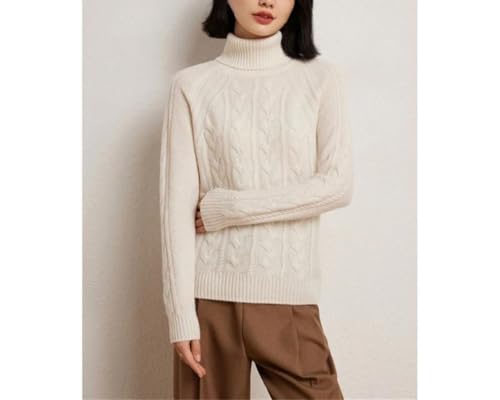 Women's Turtleneck Cable Knit 100 Percent Cashmere Pullover Fall Winter Thick Warm Classic