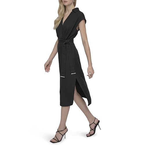 Women's Sleeveless Collared Neck Midi Dress with Removable Belt