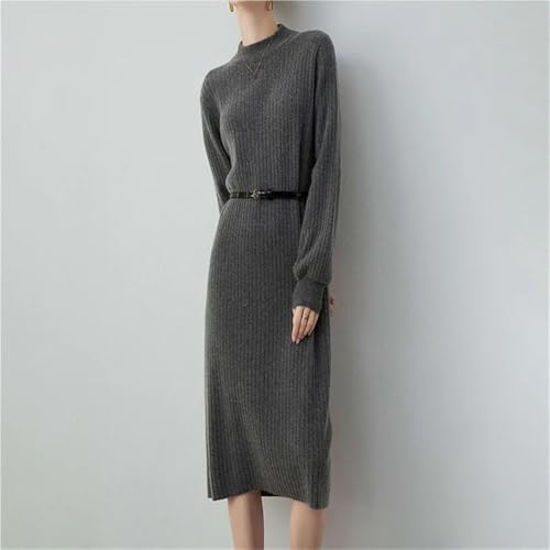 Women's Cashmere Knit Dress Half High Collar Slim Fit Loose Wool Sweater Dress