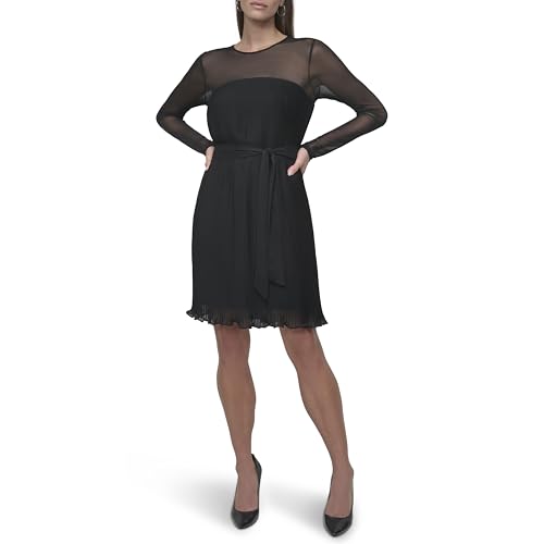 Women's Long Sleeve Jewel Neck Mini Ruffle Hem Dress with Removable Belt