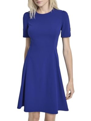 Women's Short Sleeve Jewel Neck Fit & Flare Mini Dress