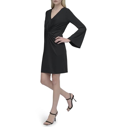 Women's Long Bell Sleeve V-Neck Twist Front Mini Dress