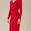 Women's Sweater Dress Ribbed Knit V Neck Long Sleeve Bodycon Slim Fitted Elegant Fall Midi Dress