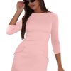 Womens Fall Dress Crew Neck 3/4 Sleeve Bodycon Party Club Mini Dresses