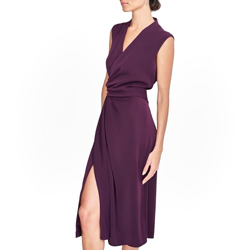 Women's Sleeveless Surplice Neck Front Slit Faux Wrap Midi Dress