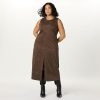 Women's Mina Faux Suede Maxi Dress with Front Slit Detail