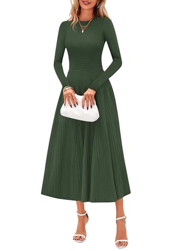 Fall Dresses for Women 2025 Long Sleeve Work Casual A Line Pleated Cocktail Church Midi Winter Sweater Dress