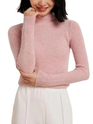 Women's Versatile 100 Percent Cashmere Mock Neck Pullover Fall Winter Slim Basic Soft Warm Sweater
