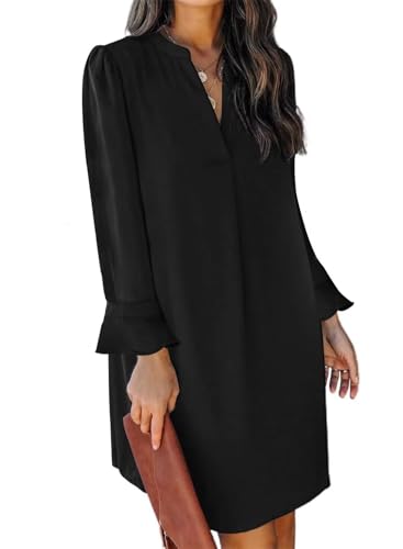 Fall Dresses for Women 2025 Casual V Neck Long Sleeves Flowy Mini Tunic Dress