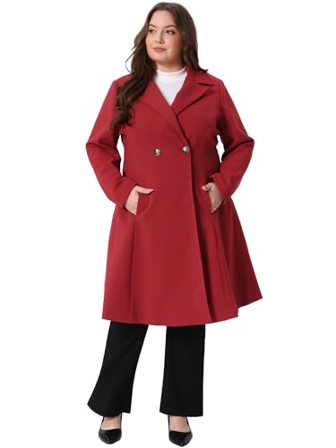 Plus Size Winter Coats for Women Notch Lapel Double Breasted with Pockets A Line Elegant Trench Pea Coats
