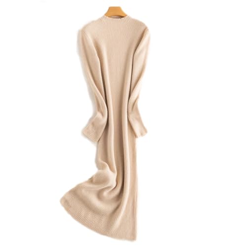 Women's Wool Mid Length Half High Collar Waist Knitted Warm Wrap Hip One Step Dress for Fall Winter