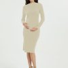 Women's Fall Winter Rib Knit Maternity Dress Slim Fitted Long Sleeve Pregnancy Sweater Fashion Crew Neck Top