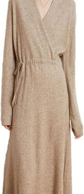 Women V-Neck Cashmere Knit Sweater Dress Long Sleeve Loose Fit Casual Dresses