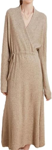 Women V-Neck Cashmere Knit Sweater Dress Long Sleeve Loose Fit Casual Dresses