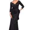 Women's Long 3/4 Sleeve V-Neck Side Ruched Gown (Reg and Petite)