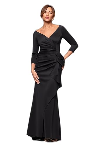Women's Long 3/4 Sleeve V-Neck Side Ruched Gown (Reg and Petite)