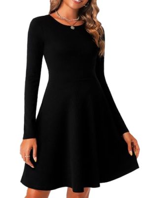Fall Dresses for Women 2025 Long Sleeve Ribbed Knit A-Line Flowy Casual Wedding Guest Dresses Fashion Clothes
