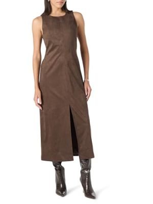 Women's Mina Faux Suede Maxi Dress with Front Slit Detail