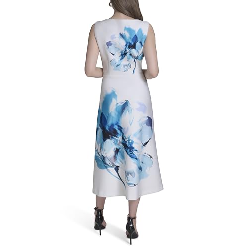 Womens Sleeveless Boat Neck Scuba Dress