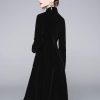 Women's Long Sleeves Velvet Button Up Swing Midi Dress with Pockets